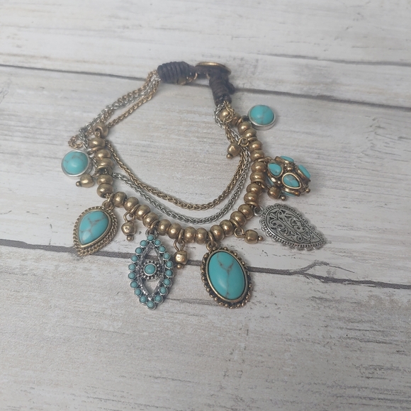 Lucky Brand Jewelry - Lucky brand faux turquoise and gold tone charm bracelet